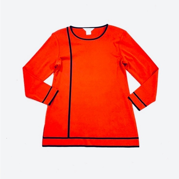 Exclusively Misook Coral Orange Top with Black Accents - Picture 1 of 5